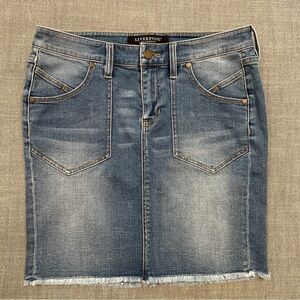 Liverpool Denim Skirt Patch Pocket Raw Hem Blue Women's Size 4 27